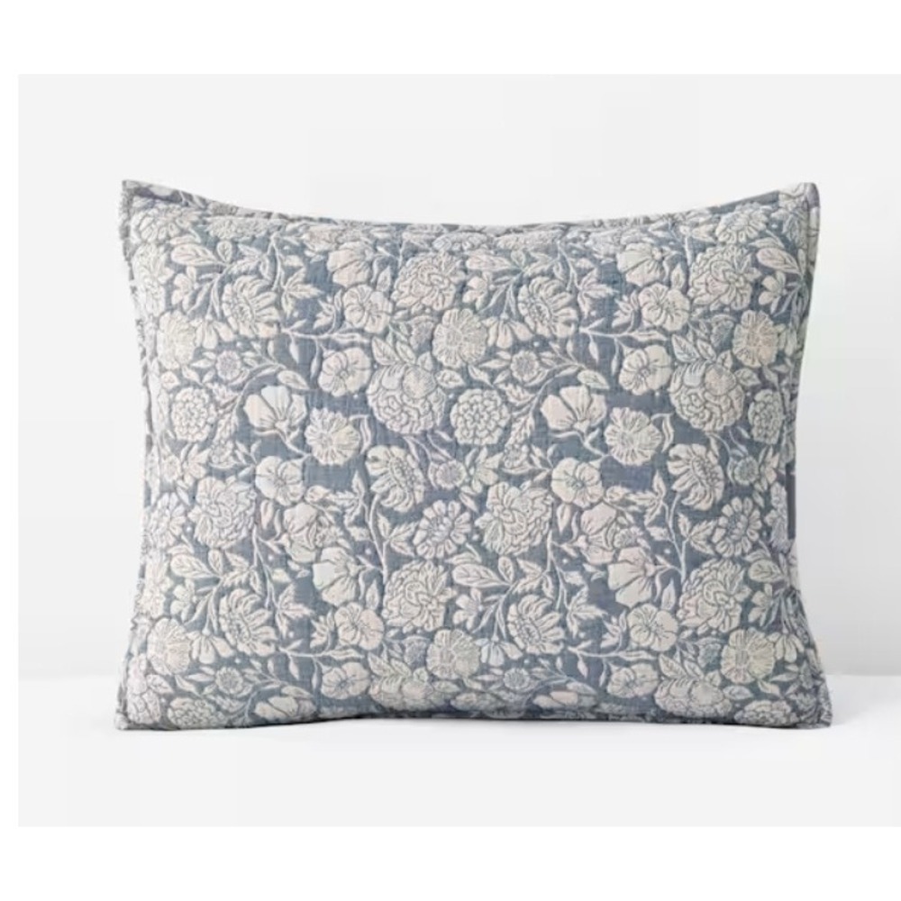 Company Store Cotton Kyla Floral Quilted Smoke Blue Cotton King Sham 21in X 27in